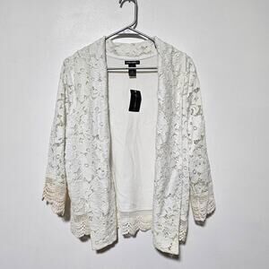 Lauren Michelle Lace Cardigan Women's Size Large NWT Crochet Embroidered